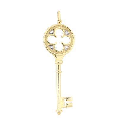Tiffany & Co Clover Diamond 18k Yellow Gold Key Pendant