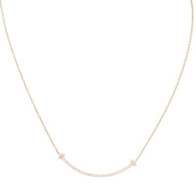 Tiffany & Co T Smile Pendant Small Diamond 18k Rose Gold Necklace