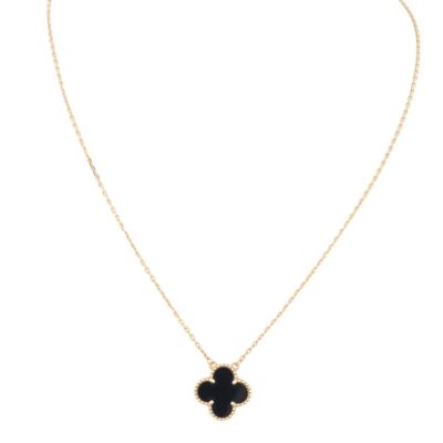 Van Cleef & Arpels Vintage Alhambra Onyx 18k Yellow Gold Pendant Necklace