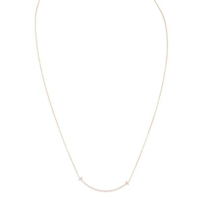 Tiffany & Co T Smile Pendant Small Diamond 18k Rose Gold Necklace