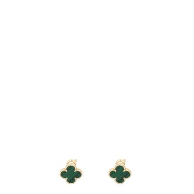 Van Cleef & Arpels Vintage Alhambra Malachite 18k Yellow Gold Earrings