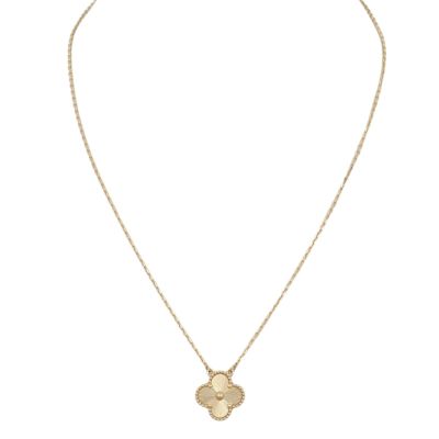Van Cleef & Arpels Vintage Alhambra Guilloche 18k Yellow Gold Pendant Necklace