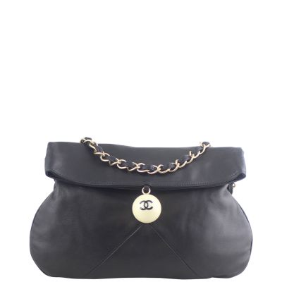 Chanel Ball Charm Black Lambskin Leather Hobo Bag Front