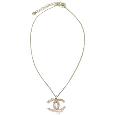 Chanel CC Crystal Pendant Necklace Front