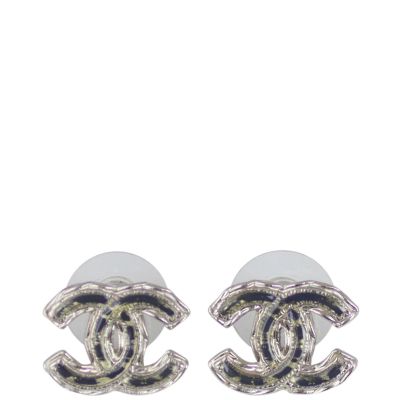 Chanel CC Resin Chain Stud Earrings Front