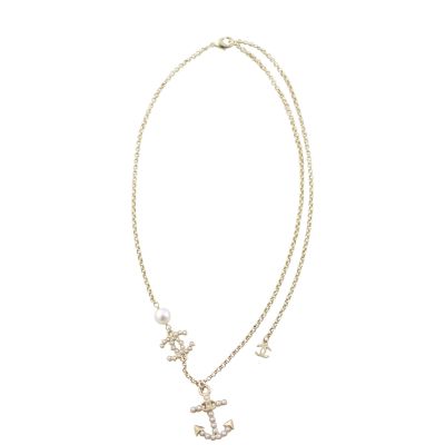 Chanel Faux Pearl Anchor Necklace Full