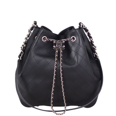 Chanel Quilted CC Drawstring Bucket Bag Front Strap