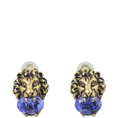 Gucci Crystal Lion Head Clip-on Earrings Front