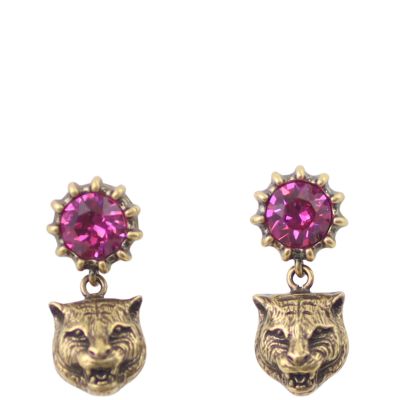 Gucci Crystal Stud Earrings with Feline Head Front