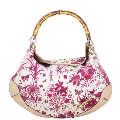 Gucci Flora Canvas Peggy Bamboo Hobo Front