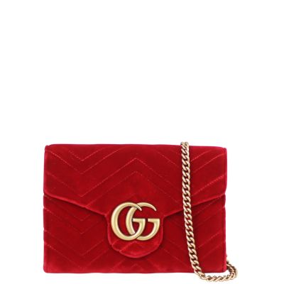 Gucci GG Marmont Matelasse Velvet Chain Wallet Front