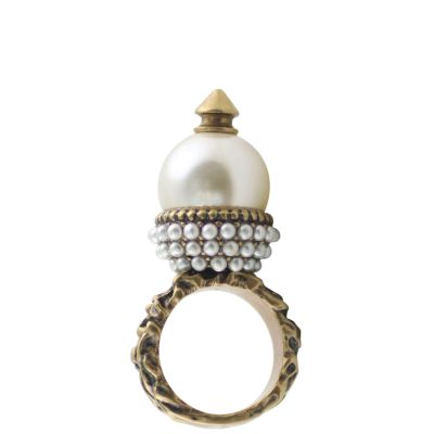 Gucci Glass Pearl Spike Ring Front