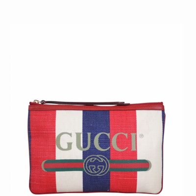 Gucci Linea Merida Striped Canvas Pouch Front