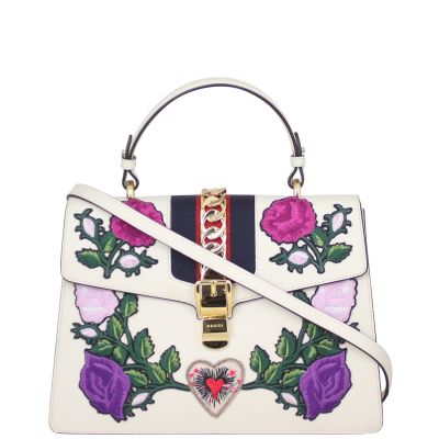 Gucci Sylvie Embroidered Top Handle Medium Bag Front