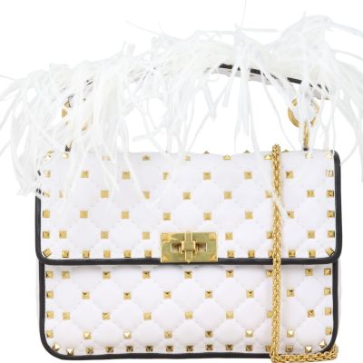 Valentino Rockstud Spike Medium Shoulder Bag Feathers