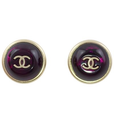 Chanel Resin CC Button Earrings Front