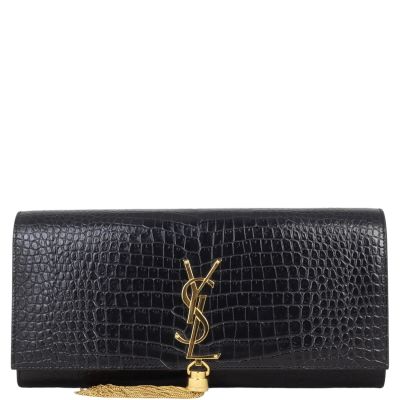 Saint Laurent Kate Tassel Clutch Croc-Embossed