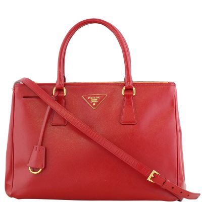 Prada Saffiano Vernice Galleria Medium Double Zip Tote Front Strap