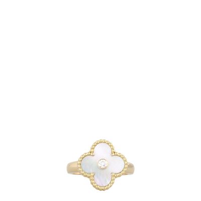 Van Cleef & Arpels Vintage Alhambra Mother of Pearl Diamond 18k Yellow Gold Ring